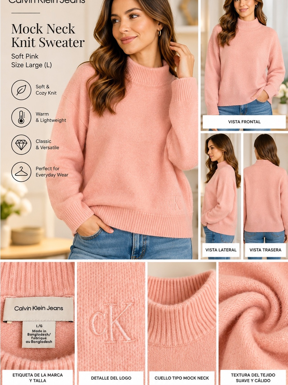 Calvin Klein Jeans Pink Mock Neck Knit Sweater